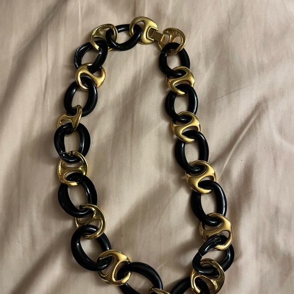 Vintage Napier High End Black Enamel and Gold Tone Couture Chunky Link Necklace - Picture 3 of 5